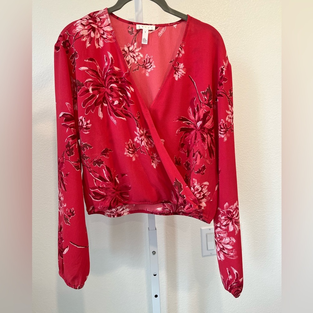 Leith Red Raspberry Floral Wrap Blouse - Picture 3 of 6